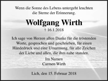 Traueranzeige von Wolfgang Wirth von Licher Wochenblatt, Licher Wochenblatt, Licher Wochenblatt