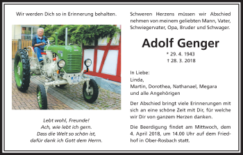 Traueranzeige von Adolf Genger von Wetterauer Zeitung, Wetterauer Zeitung