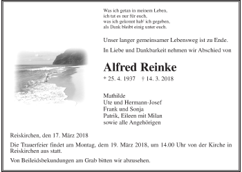 Traueranzeige von Alfred Reinke von Giessener Allgemeine, Alsfelder Allgemeine