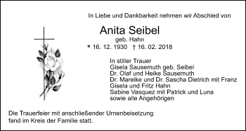 Traueranzeige von Anita Seibel von Giessener Allgemeine, Alsfelder Allgemeine