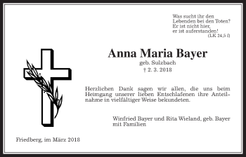 Traueranzeige von Anna Maria Bayer von Wetterauer Zeitung, Wetterauer Zeitung