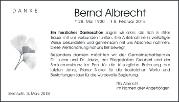 Traueranzeige von Bernd Albrecht von Wetterauer Zeitung, Wetterauer Zeitung