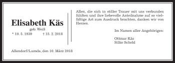 Traueranzeige von Elisabeth Käs von Giessener Allgemeine, Alsfelder Allgemeine