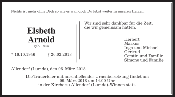 Traueranzeige von Elsbeth Arnold von Giessener Allgemeine, Alsfelder Allgemeine