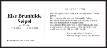 Traueranzeige von Else Brunhilde Seipel von Wetterauer Zeitung, Wetterauer Zeitung