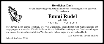 Traueranzeige von Emmi Rudel von Wetterauer Zeitung, Wetterauer Zeitung