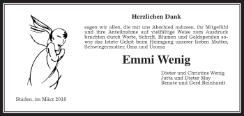 Traueranzeige von Emmi Wenig von Wetterauer Zeitung, Wetterauer Zeitung