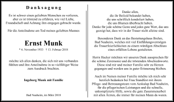 Traueranzeige von Ernst Munk von Wetterauer Zeitung, Wetterauer Zeitung