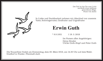 Traueranzeige von Erwin Guth von Wetterauer Zeitung, Wetterauer Zeitung