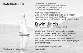 Traueranzeige von Erwin Ulrich von Wetterauer Zeitung, Wetterauer Zeitung