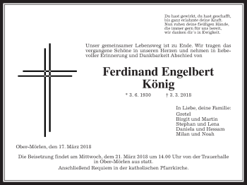 Traueranzeige von Ferdinand Engelbert König von Wetterauer Zeitung, Wetterauer Zeitung