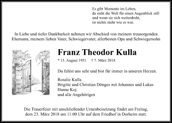 Traueranzeige von Franz Theodor Kulla von Wetterauer Zeitung, Wetterauer Zeitung