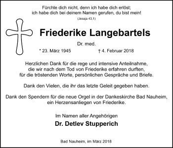 Traueranzeige von Friederike Langebartels von Wetterauer Zeitung, Wetterauer Zeitung