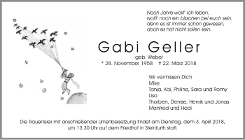 Traueranzeige von Gabi Geller von Wetterauer Zeitung, Wetterauer Zeitung