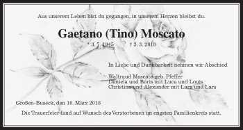 Traueranzeige von Gaetano Moscato von Giessener Allgemeine, Alsfelder Allgemeine