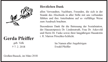 Traueranzeige von Gerda Pfeiffer von Giessener Allgemeine, Alsfelder Allgemeine