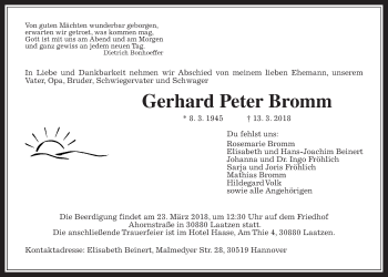 Traueranzeige von Gerhard Peter Bromm von Pohlheimer Nachrichten