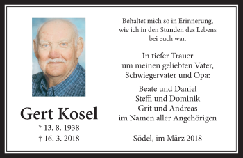 Traueranzeige von Gert Kosel von Wetterauer Zeitung, Wetterauer Zeitung