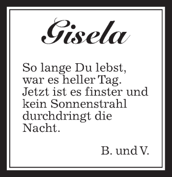 Traueranzeige von Gisela Stübinger von Wetterauer Zeitung, Wetterauer Zeitung