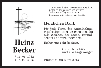 Traueranzeige von Heinz Becker von Wetterauer Zeitung, Wetterauer Zeitung
