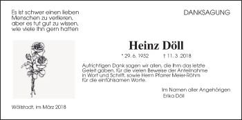 Traueranzeige von Heinz Döll von Wetterauer Zeitung, Wetterauer Zeitung