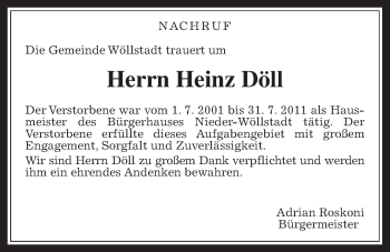 Traueranzeige von Heinz Döll von Wetterauer Zeitung, Wetterauer Zeitung