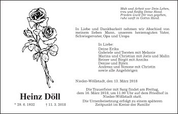 Traueranzeige von Heinz Döll von Wetterauer Zeitung, Wetterauer Zeitung