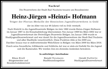 Traueranzeige von Heinz-Jürgen Hofmann von Wetterauer Zeitung, Wetterauer Zeitung