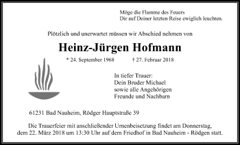 Traueranzeige von Heinz-Jürgen Hofmann von Wetterauer Zeitung, Wetterauer Zeitung