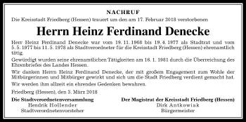 Traueranzeige von Heinz Ferdinand Denecke von Wetterauer Zeitung, Wetterauer Zeitung