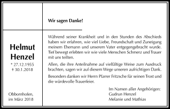 Traueranzeige von Helmut Henzel von Licher Wochenblatt, Licher Wochenblatt, Licher Wochenblatt
