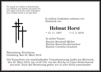 Traueranzeige von Helmut Horst von Giessener Allgemeine, Alsfelder Allgemeine