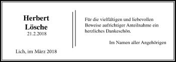 Traueranzeige von Herbert Lösche von Licher Wochenblatt, Licher Wochenblatt, Licher Wochenblatt