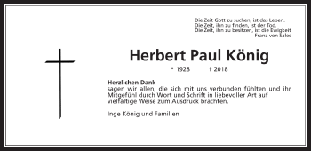 Traueranzeige von Herbert Paul König von Wetterauer Zeitung, Wetterauer Zeitung