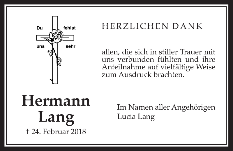  Traueranzeige für Hermann Lang vom 24.03.2018 aus Wetterauer Zeitung, Wetterauer Zeitung