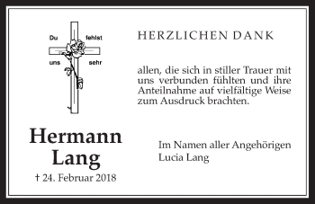 Traueranzeige von Hermann Lang von Wetterauer Zeitung, Wetterauer Zeitung