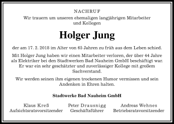 Traueranzeige von Holger Jung von Wetterauer Zeitung, Wetterauer Zeitung