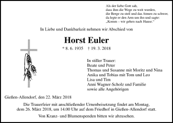 Traueranzeige von Horst Euler von Giessener Allgemeine, Alsfelder Allgemeine