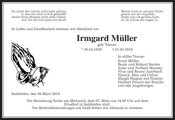 Traueranzeige von Irmard Müller von Giessener Allgemeine, Alsfelder Allgemeine