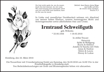 Traueranzeige von Irmtraud Schweißguth von Alsfelder Allgemeine