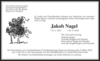 Traueranzeige von Jakob Nagel von Wetterauer Zeitung, Wetterauer Zeitung