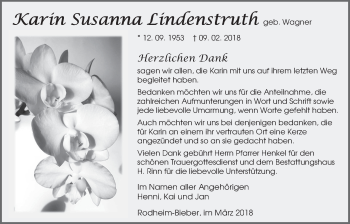 Traueranzeige von Karin Susanna Lindenstruth von Giessener Allgemeine, Alsfelder Allgemeine