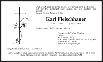 Traueranzeige von Karl Fleischhauer von Alsfelder Allgemeine, Giessener Allgemeine, Alsfelder Allgemeine