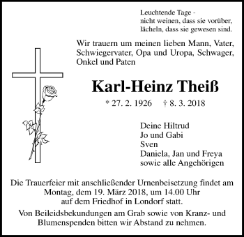 Traueranzeige von Karl-Heinz Theiß von Giessener Allgemeine, Alsfelder Allgemeine