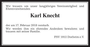 Traueranzeige von Karl Knecht von Wetterauer Zeitung, Wetterauer Zeitung