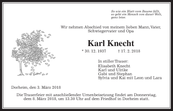 Traueranzeige von Karl Knecht von Wetterauer Zeitung, Wetterauer Zeitung