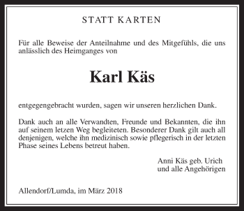 Traueranzeige von Karl Käs von Giessener Allgemeine, Alsfelder Allgemeine
