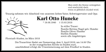 Traueranzeige von Karl Otto Huneke von Wetterauer Zeitung, Wetterauer Zeitung