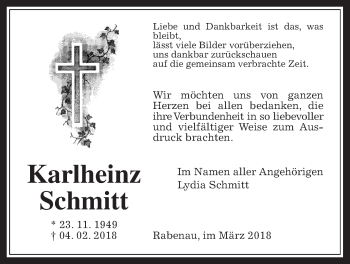 Traueranzeige von Karlheinz Schmitt von Rabenauer Zeitung