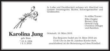 Traueranzeige von Karolina Jung von Wetterauer Zeitung, Wetterauer Zeitung